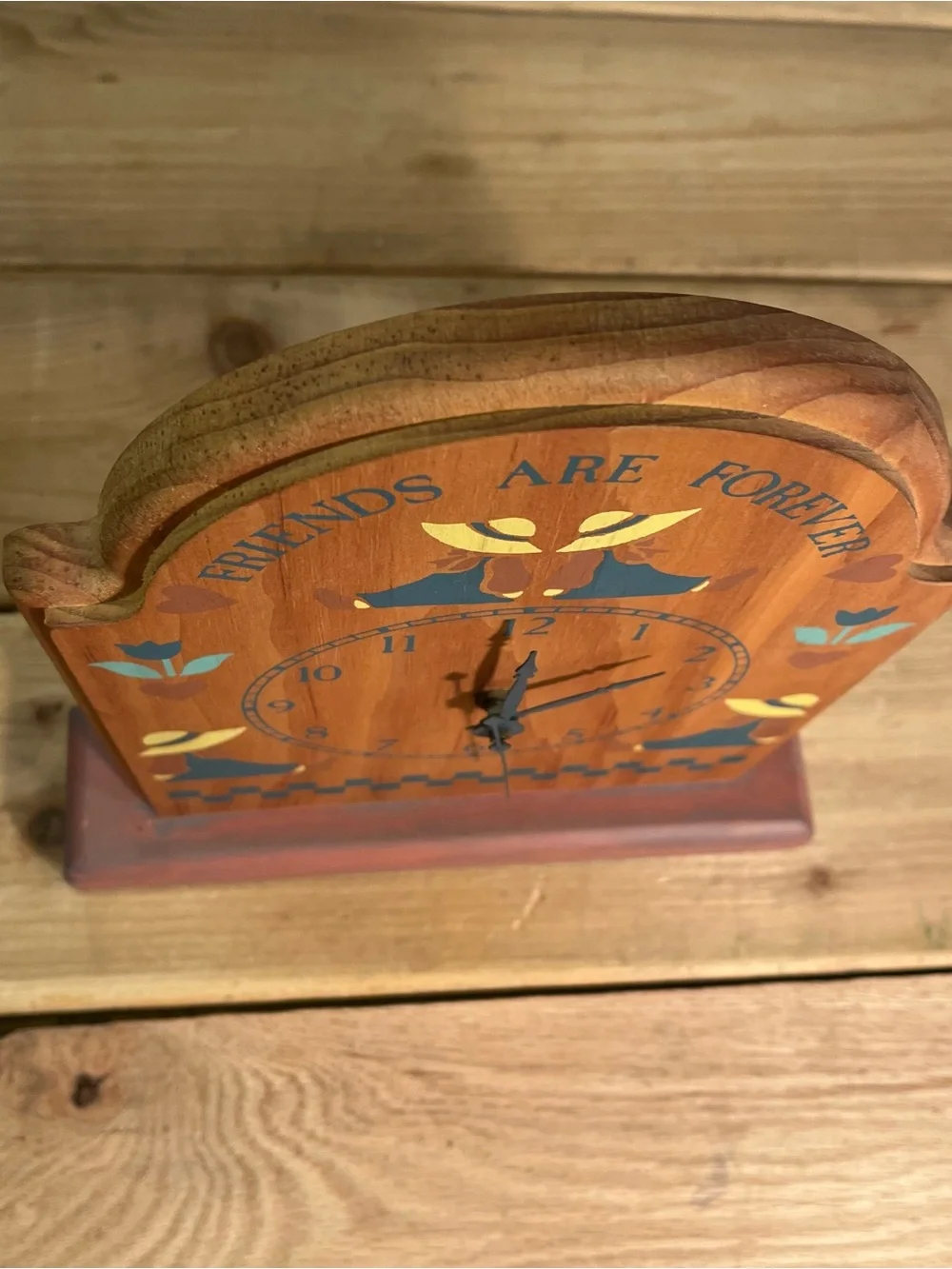 Cottage Core Folk Art Wooden Hearts Vintage Mantel/ Wall Clock Friends Forever
